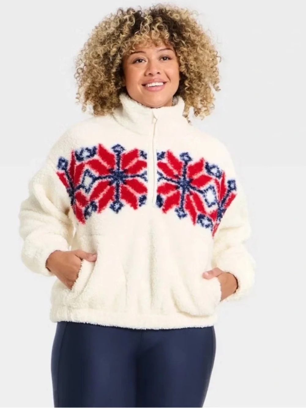 All in Motion White Fleece w/ Red and Blue Accents 1/2 Zip Jacket